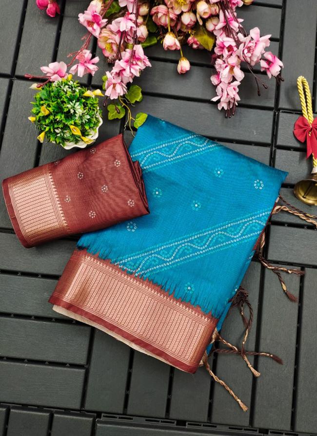 Silk Blue Daily Wear Bandhani Print Saree